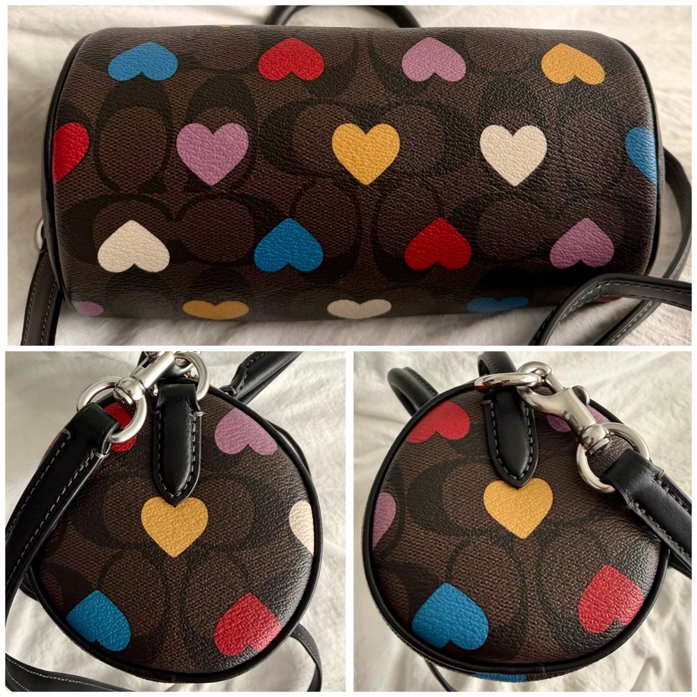đź‘‘âś…PRICE FIRMâś…COACH Multicolor Heart Print Barrell Crossbody Bag. NWOT - Picture 6 of 17
